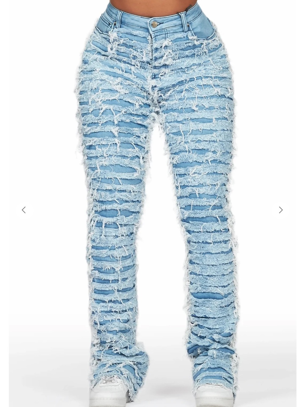Light Blue Distressed High-Rise Straight Leg Jeans